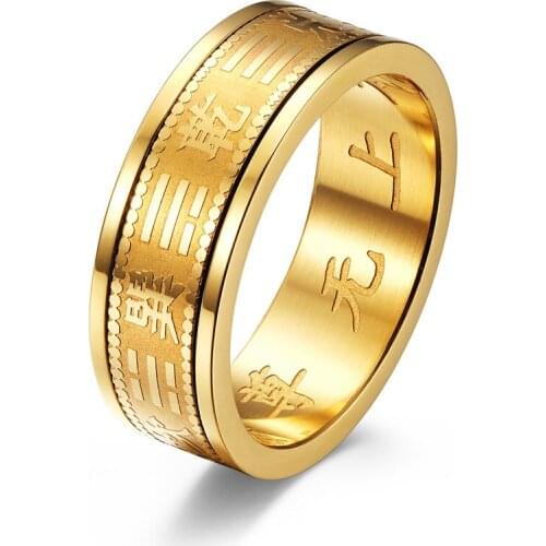 2021 Drop Shipping Chinese Style Religion Taoism Tai Chi Bagua Finger Rings For Men Boy Stainless Steel Rotate Punk Accessories