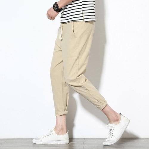 Men Casual Solid Color Ankle Tied Pockets Drawstring Sports Long Pants Trousers Casual men pants comfortable to wear