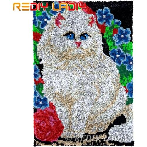 Latch Hook Rug Chunky Yarn Tapestry Kits Crocheting Cushion Mat Kitten Girl DIY Carpet Rug Needlework Hobby & Crafts 57*85cm