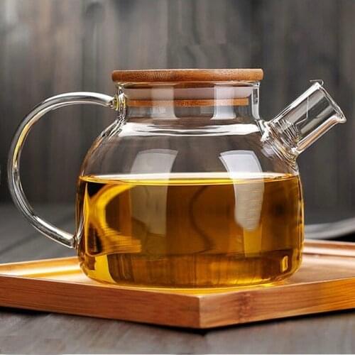 New 900ML Glass Tea Infuser Pot Set With Wooden Cover Chinese Kung Fu Kettle