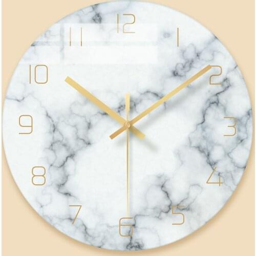 Newest Nordic glass marble texture wall clock Home Decor modern minimalist silent art clock creative living room fashion clocks