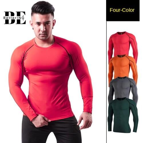 New 2021 Four Seasons Fitness Wear Mens High Elasticity Breathable Long Sleeve Quick Dry T Shirt Basketball Running Sweat Wear