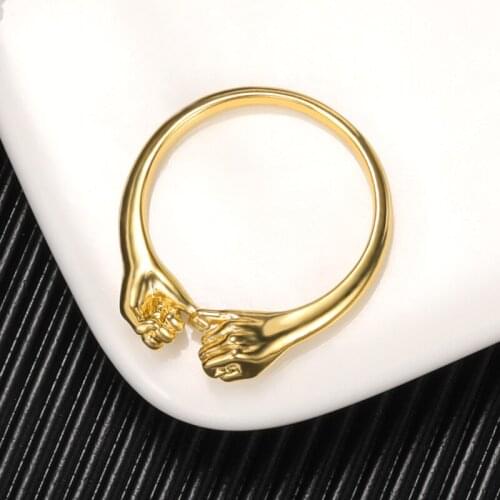 New Romantic Hand in hand Rings For Women Men Pull Hook Gesture Ring Wedding Couple Statement Jewelry Anniversary Gift For Lover