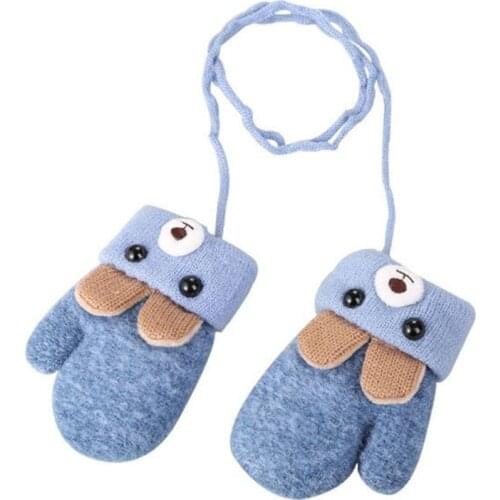 New 0-3 Years Old Cute Bear Cartoon Baby Gloves Winter Knit Wool Newborn Mittens Velvet Thick Childrens Kids Gloves