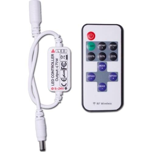 New DC5-24V DC12V 6A One Channel 11Keys Remote Plastic Shell RF MINI Single Color Dimmer Controller For Single Color Strips