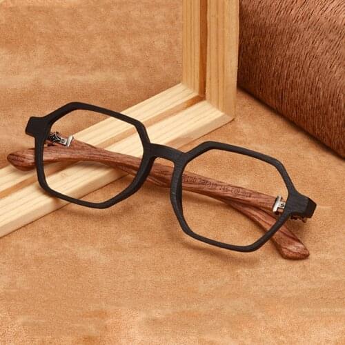 Men Wood Polygon Prescription Optical Glasses Frame Eye Glasses Spectacle Frame for Myopia Hyperopia Progressive Glasses