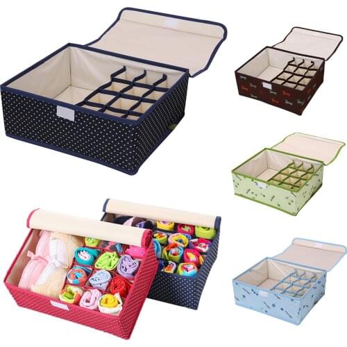 13 Grids Drawer Organizers Oxford Cloth Underwear Storage Drawer Organizer Drawer Divider for Bra Socks Storage Case with Lid