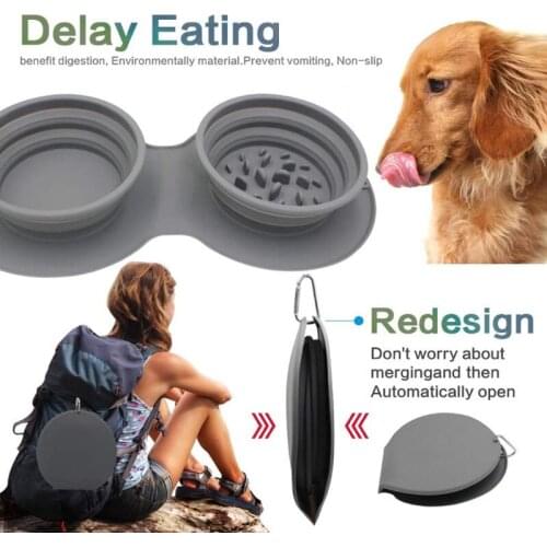 Dog Bowl Portable Outdoor Silicone Double Dog Food Bowls Foldable Non-slip Cat Bowl Pet Travel Anti-choking Vomiting FeedingBowl