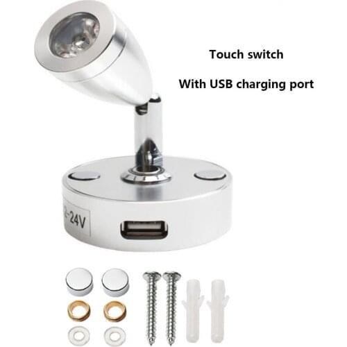 DC12V 24V RV Boat LED Reading Light Dimmable Flexible Gooseneck Wall Lamp for Bedroom Interior Motorhome with USB Charger Port