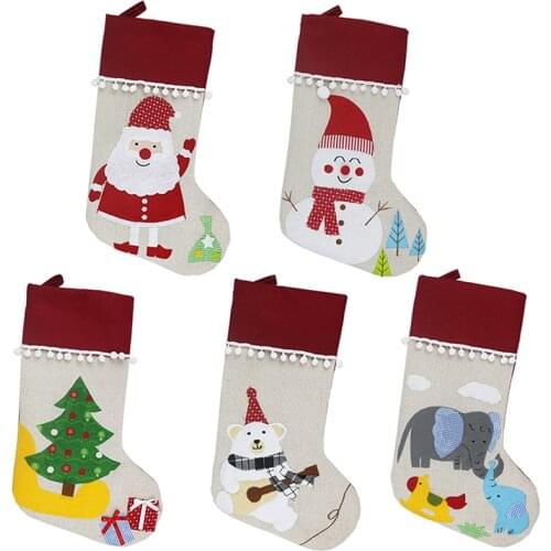 Christmas Stockings Fabric Santa Claus Sock Gift Kids Candy Bag Snowman Deer Pocket Xmas Decoration For Christmas Tree Ornaments