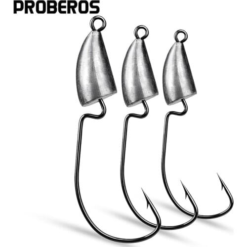 PROBEROS 5Pcs Offset Worm Hooks 5g-7g-10g-14g Bullet Head Fishhooks Jig Head Weedless Fishing Hooks for Carp Fishing Tackle