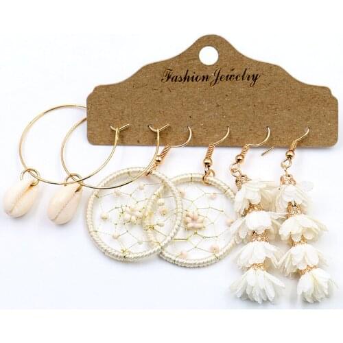 3 pairs of Korean style ear pendants snow white temperament earrings shell cradle white flowers for women friends jewelry gift