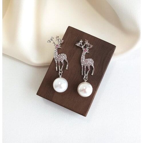 Earrings for Women Elk Fairy Earrings Cute Animal Design Pearl Crystal Earrings Jewelry Wholesale