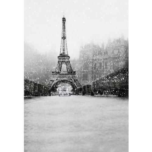 Building Photography Backdrops Eiffel Tower Snowflake Gray Background for Photo Studio Wedding Photos Portrait Photo Shoot Vinyl