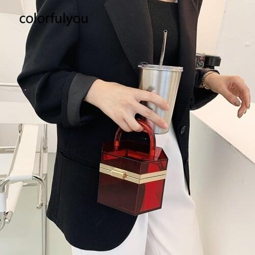 Transparent Clear Jelly Acrylic Box Handbag with Chian for Women Elegant Evening Party Shoulder Bag Ladies Crossbody Bag 2021