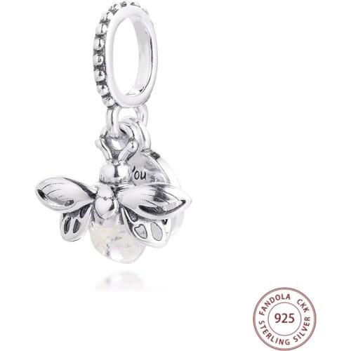 Glow-in-the-dark Firefly Dangle Charms 925 Sterling Silver Beads for Jewelry Making Fits Pandora Bracelet 2021 Spring New