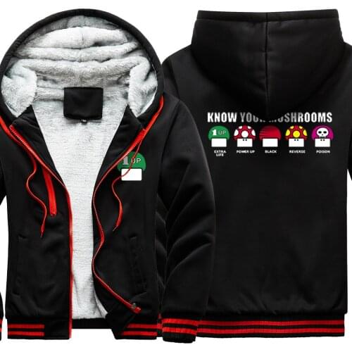 Know Your Mushrooms Keep Warm Thicken Jackets Mens Pocket Sweatshirts Leisure Harajuku Tops Streetwear Retro moletom masculino