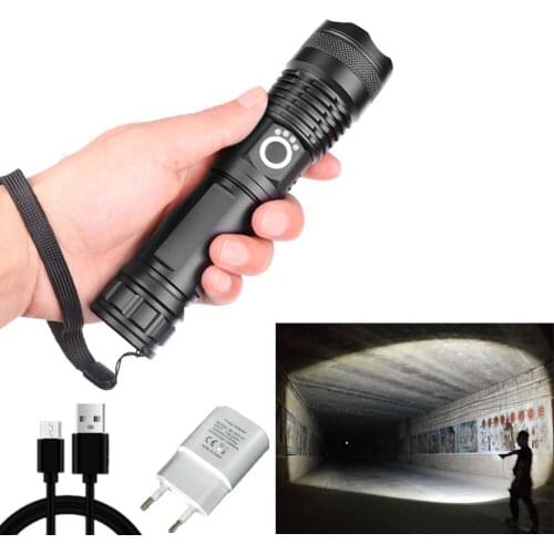 Xhp50 high power flashlight Torch usb Rechargeable Zoom Outdoor camping led torch 18650 26650 AAA battery police lantern light
