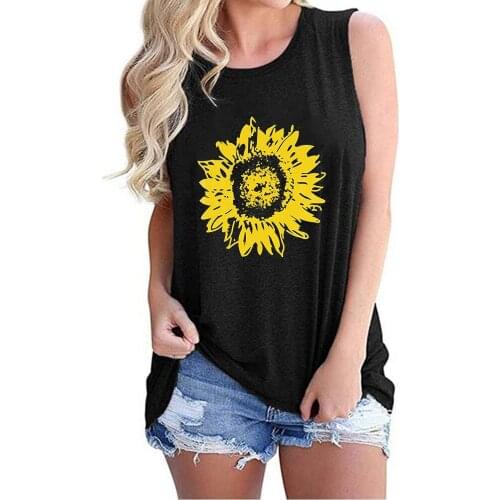 Happie Queens Women Boho Tees sleeveless sun floral print Vintage loose o-neck T shirt
