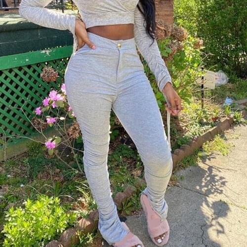 Women Bell Bottom Flare Pleated Pants Ruched Pants Stacked Leggings Female Stacked Sweatpants Trousers Jogger Leggins Sportswear