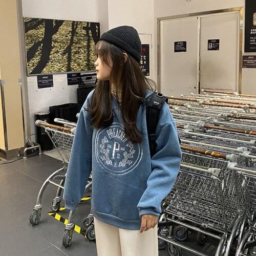 3 colors 2020 autumn and winter korean style letter Embroidery plus velvet thicking womens sweatshirts female pullovers (F4133)
