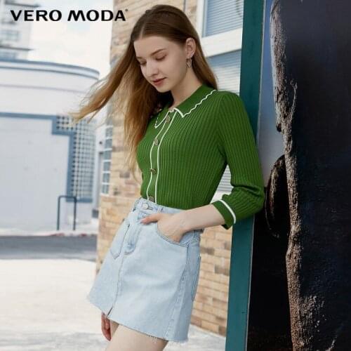 Vero Moda Women Button Decorated Wavy Neck 3/4 Knit | 320324004