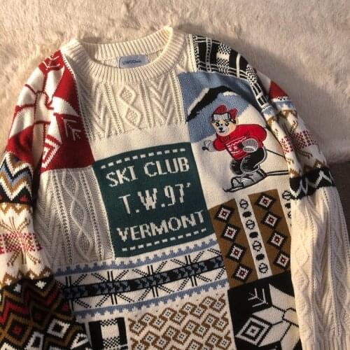 Cute Bear Knitted Sweater Women Pullovers Jacquard Harajuku 2020 Autumn Winter Round Collar Loose Oversized Jumpers Girls