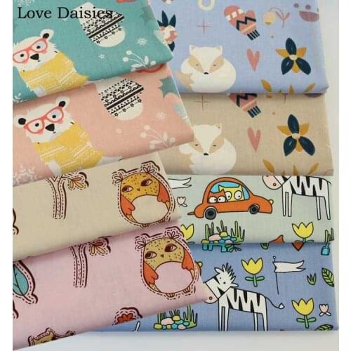 100% Cotton Twill BLUE GREEN PINK CAMEL BLUE Cartoon Animals Car Fox Owl Bear Flower Fabric For Kid Bedding Sheet Pillow Tent