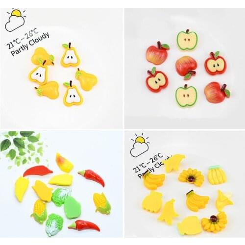 100Pcs Simulation Fruit Vegetables Flat back Resin Cabochon Embellishments Scrapbook Craft Hair Bows Center DIY Jewelry Making