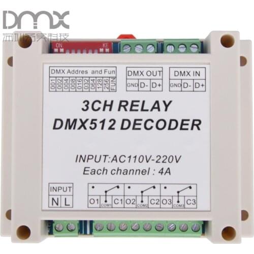 15pcs 3CH dmx512 relay Controller, 3CH RELAY OUTPUT DMX512 relay decoder,AC1110-220V input Plastic housing WS-DMX-RELAY-3CH-220