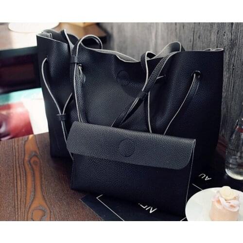 2021 Black Tote Handbag Set of 2 Women Pink Shopping Bag Lady Grey Brown Clutch New Fashion Plain Big