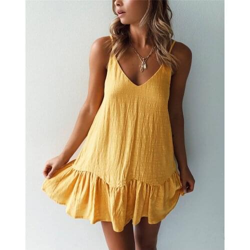 2021 Summer Hot Womens Dress 100% Cotton New Fashion Sexy V-neck Backless Dress with Strap
