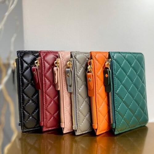 2021 SS New 100% Genuine Sheep Skin Embroidery Plaid Zipper Purse Card Wallets Fashion Designer Brand Slim Coin Purses