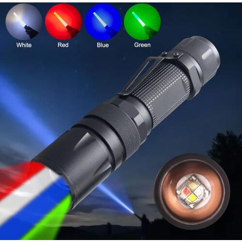 4 in 1 Outdoor Zoomable Hunting Flashlight 5 Modes Multi-color waterproof tactical flashlight with glow stick+18650+Charger