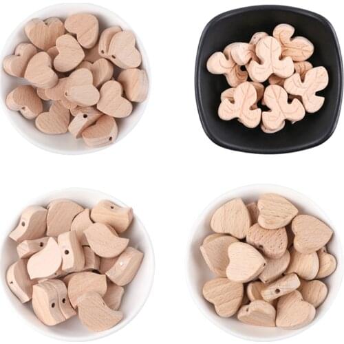 5/10pcs Natural Beech Wooden Beading Beads for Baby Teethers Heart DIY Necklace Pacifier Chain Crafts Jewelry Children Product