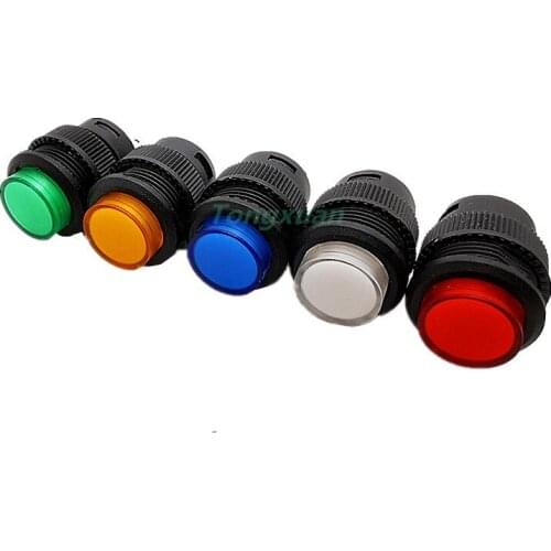 5pcs 16MM self-locking Latching/Momentary Push Button Switch With 5Color LED Lighting 4Pin R16-503/AD/BD