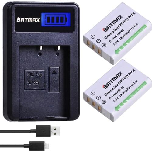 Batmax 2pc 2200mAh NP-95 NP 95 Batteries+LCD Charger for Fujifilm X30 X100 X100S X100T XS1 Fujifilm FinePix F30 F31 3D