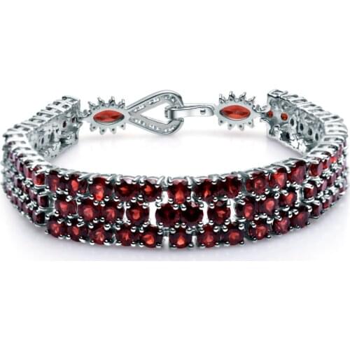 GEMS BALLET 925 Sterling Silver Bracelets & Bangles For Women Fine Jewelry 30.80Ct Natural Red Garnet Gemstone Bracelet Genuine