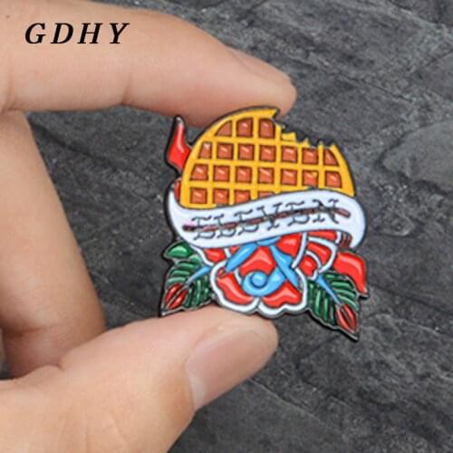 GDHY "ELEVEN" Waffle Biscuits Brooch Waffle Flowers Enamel Pins Fashion Lapel pin Metal Badge Brooch For Everyone Romantic Gift