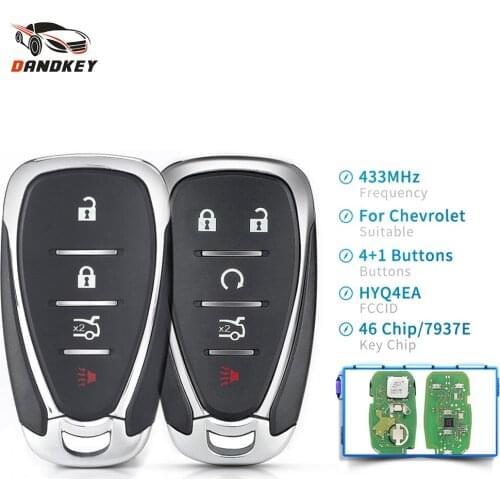 Dandkey Smart 4/5 Button Remote Key Fob 433MHz ID46 Chip for Chevrolet Camaro Equinox Cruze Malibu Spark HYQ4EA emergency key
