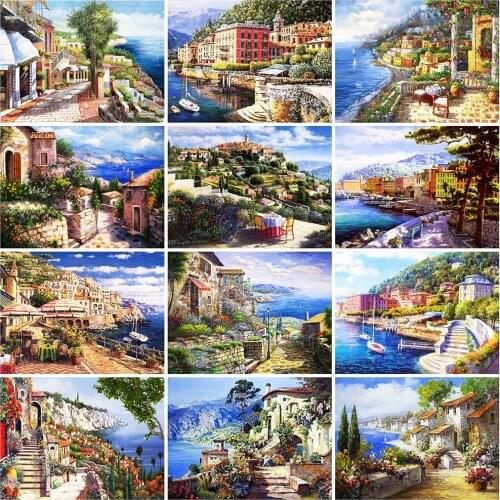 Evershine 5D DIY Diamond Painting Seaside Landscape Cross Stitch Diamond Embroidery Town Mosaic Sale Home Decoration Wall Art