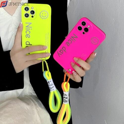 Fluorescent Green Pink Bracelet Phone Case for IPhone 11 12 Mini Pro XS Max X XR 7 8 Plus Soft TPU Shockproof Back Cover Coque