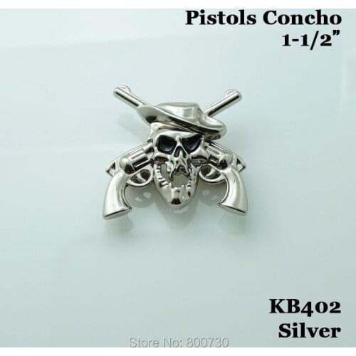 KB402) Wholesale 50pc 1-1/2" Western Skull Button Cowboy Decor Crossed 1861 Colt Revolver Pistols Buttons Silver