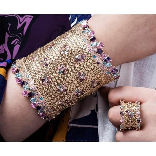 GODKI Luxury Hollow Lace 4PCS Bracelet Ring Earring Set For Women Wedding Bridal Zircon African/Indian/Dubai Bridal Jewelry Set