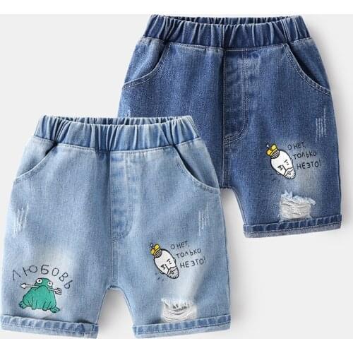 Summer Cute Cartoon Boys Denim Shorts Kids Jean Knee Length Trousers Pants Childrens Clothing