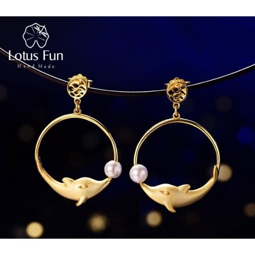 Lotus Fun Real 925 Sterling Silver Natural Creative Handmade Designer Fine Jewelry Joyful Dolphin Park Dangle Earrings for Women