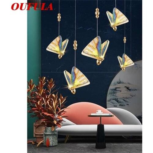 OUFULA New Nordic Chandeliers Colorful Butterfly Pendant Modern Ceiling Lamp Creative For Home Light