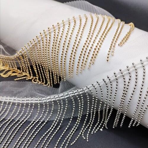 1Yard Copper Bead Chain Tassel Lace Fringe Trimming DIY Wedding Dress Jewelry Sewing Accessoriese Clothes Appliques Mesh Lace