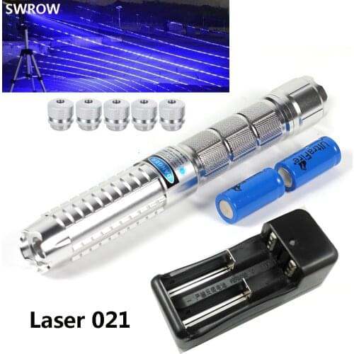 Powerful laser pointer 450nm laser flashlight 8000m super far radiation silver metal laser rod adjustable focus burning match