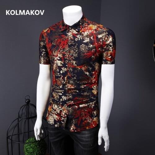 2021 Summer Mens fashion casual Short Sleeve Shirts men Shirt printing Slim Fit Shirt Dress Male full size M-6XL 7XL